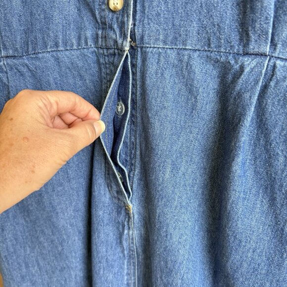 VTG Denim Dress by Lands End Pockets Pleated Short Sleeve Size 14 See Details - Picture 3 of 7